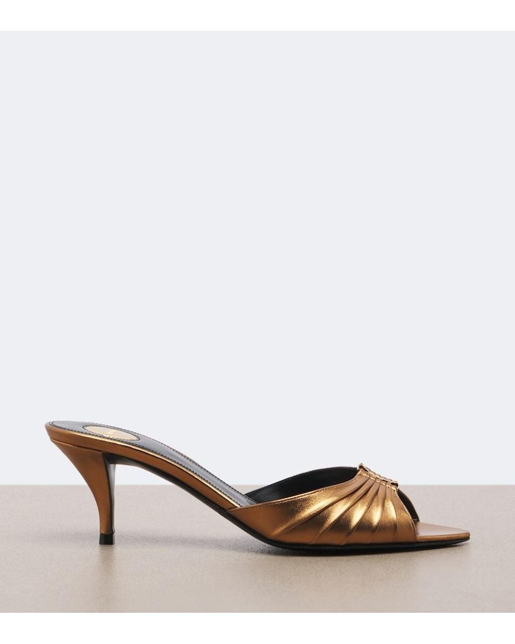 Saint Laurent Brown Babylone Cassandre Metallic Leather Mules
