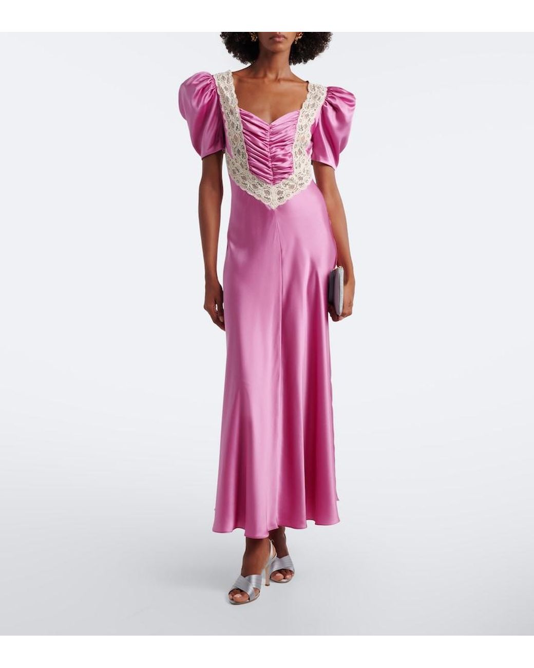 Rodarte Pink Lace-Trimmed Silk Maxi Dress