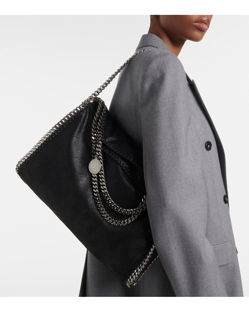Stella McCartney Shaggy Deer Falabella Three Chains Bag In Black Eco Leather