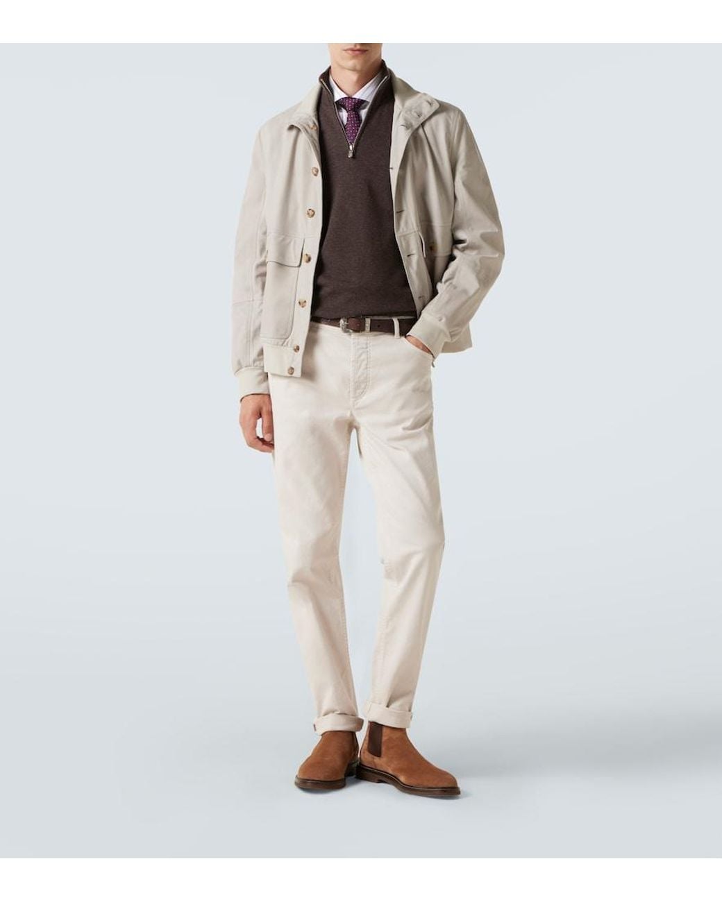 Brunello Cucinelli Brown Cashmere Half-Zip Sweater for men
