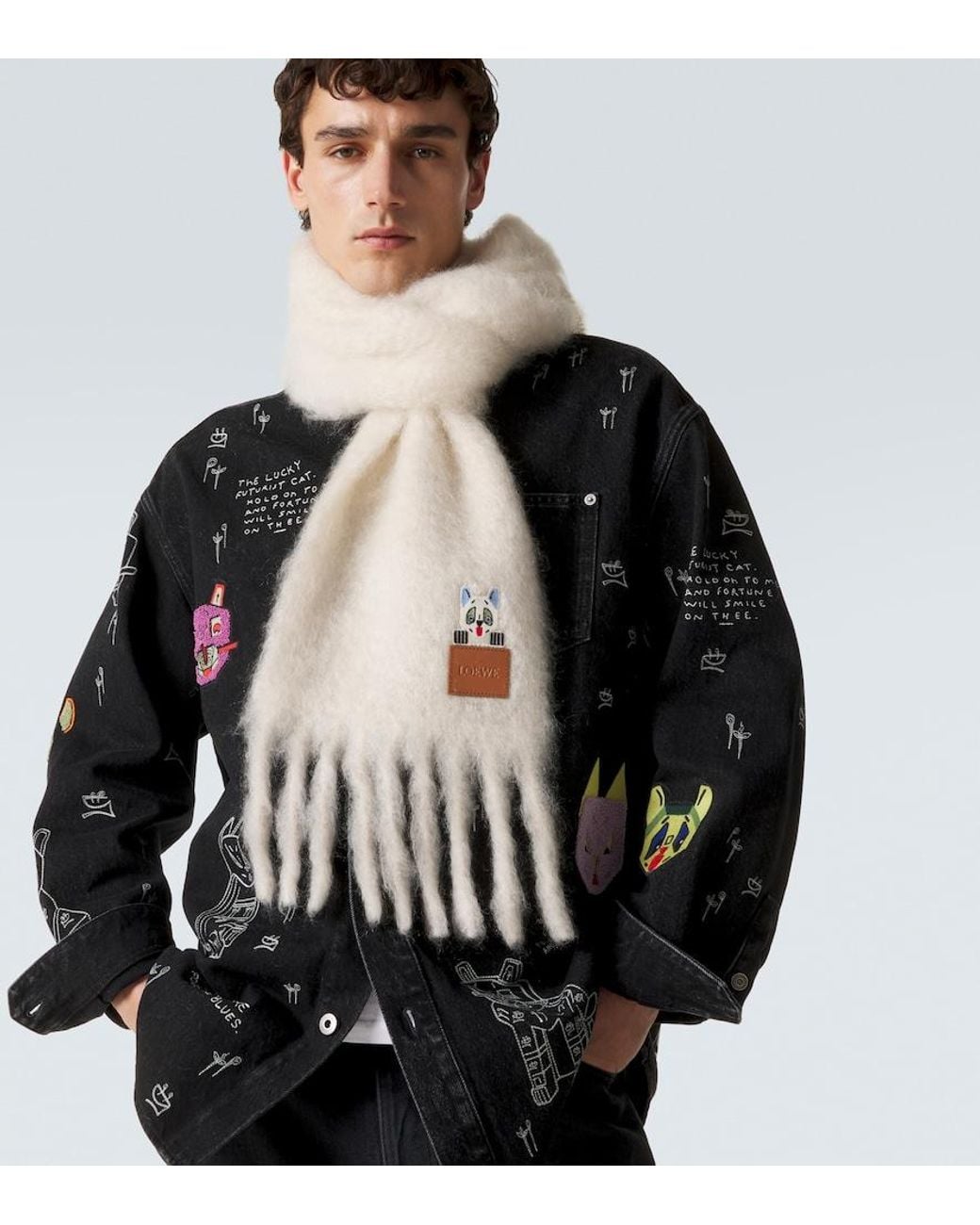 Loewe White X Louis Wain Mohair And Wool-Blend Scarf for men