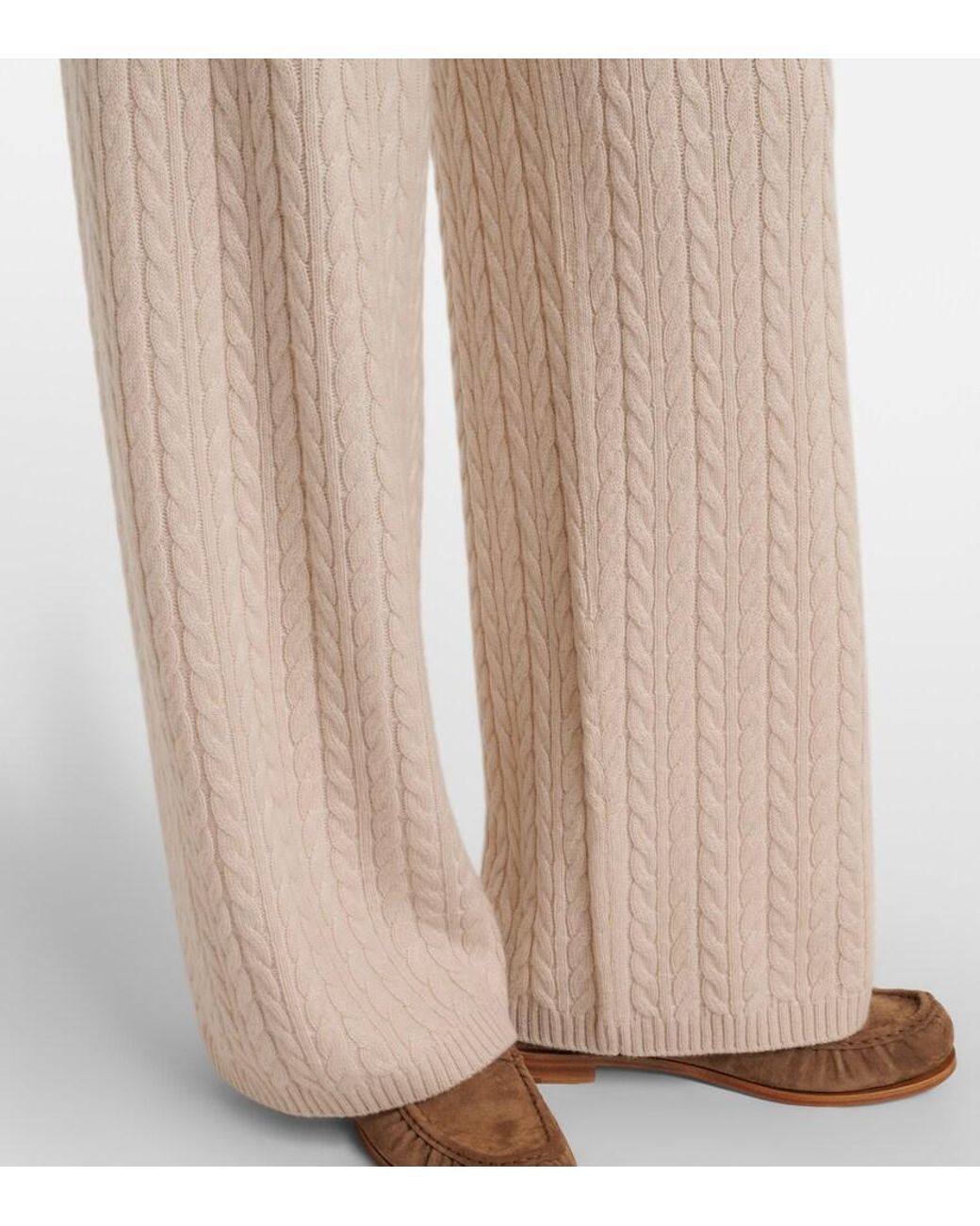 Agnona Natural Cable-Knit Cashmere Wide-Leg Pants