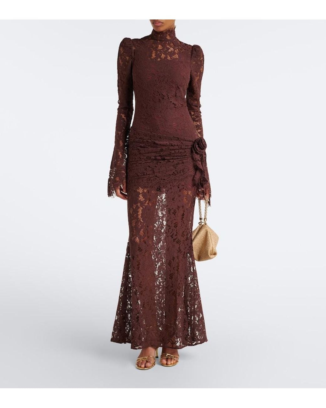 De La Vali Purple Bodita Draped Cotton-Blend Lace Gown