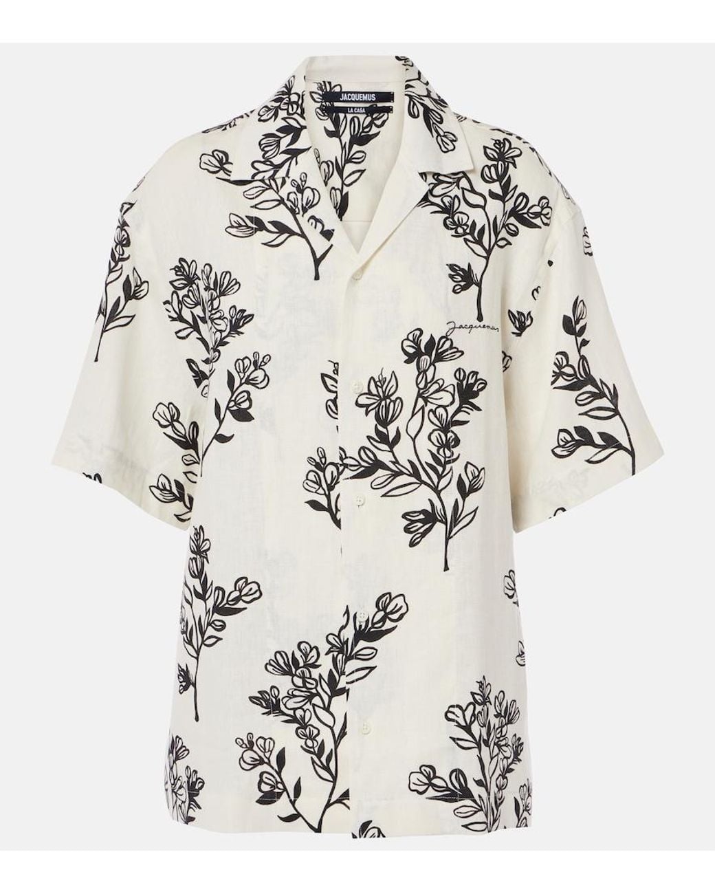 Jacquemus White Jean Floral Linen Bowling Shirt