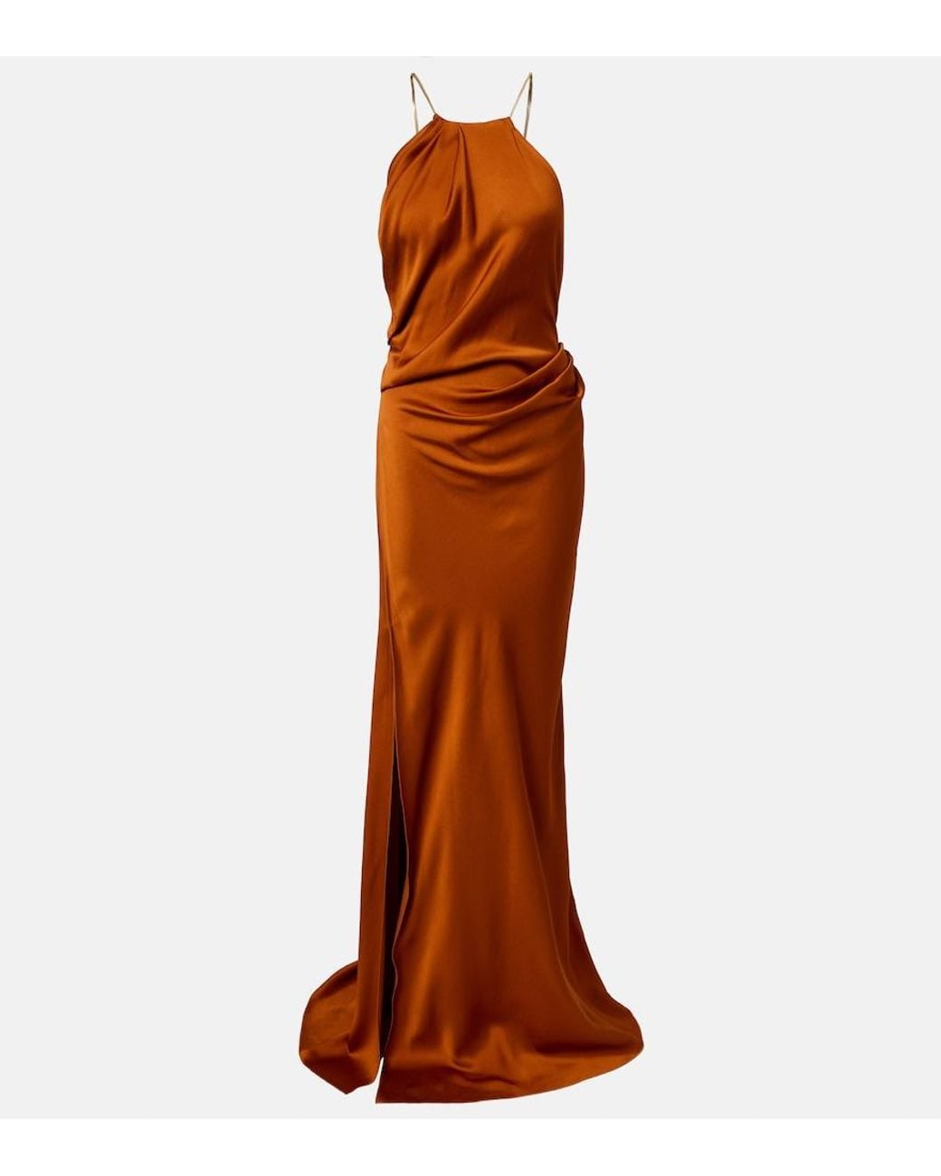Victoria Beckham Brown Draped Satin Gown