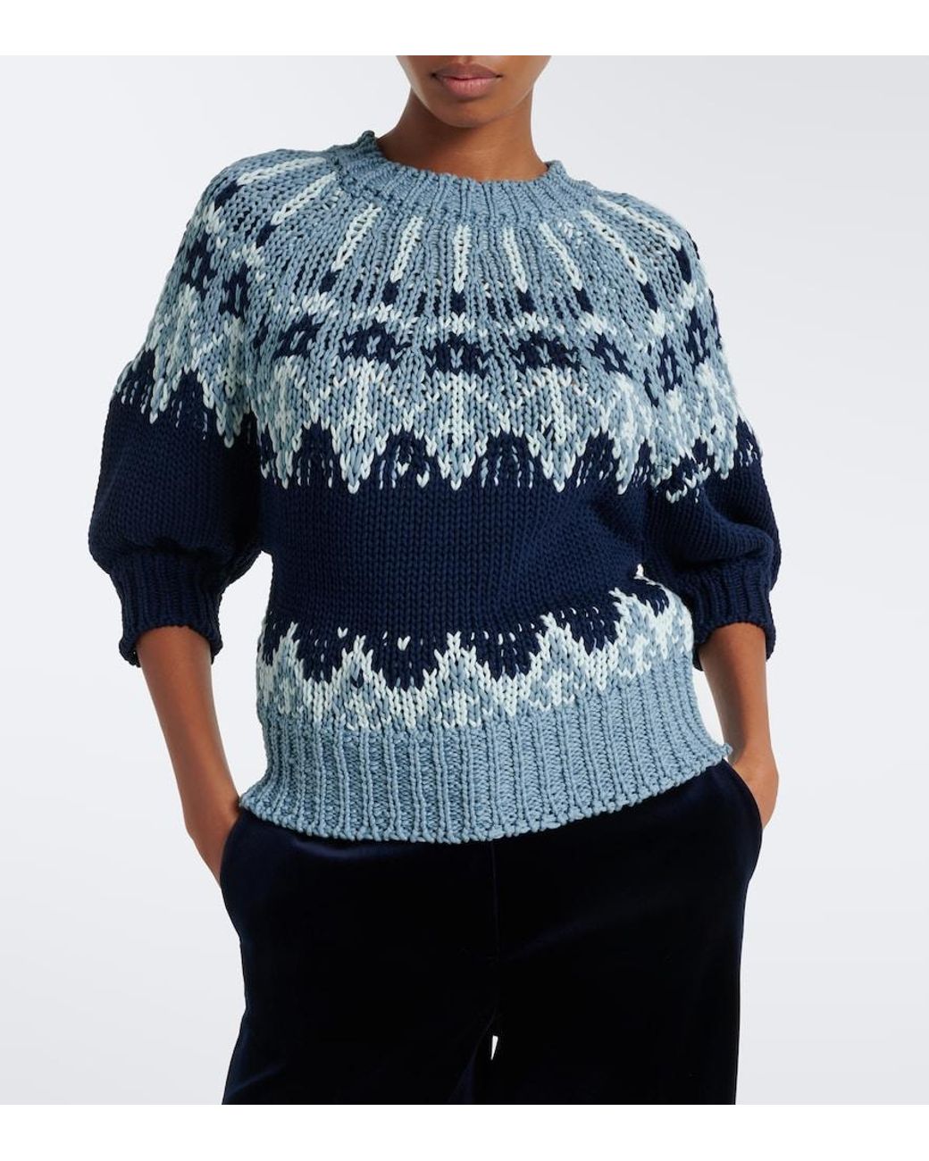 Altuzarra Blue Marty Fair Isle Cotton Sweater