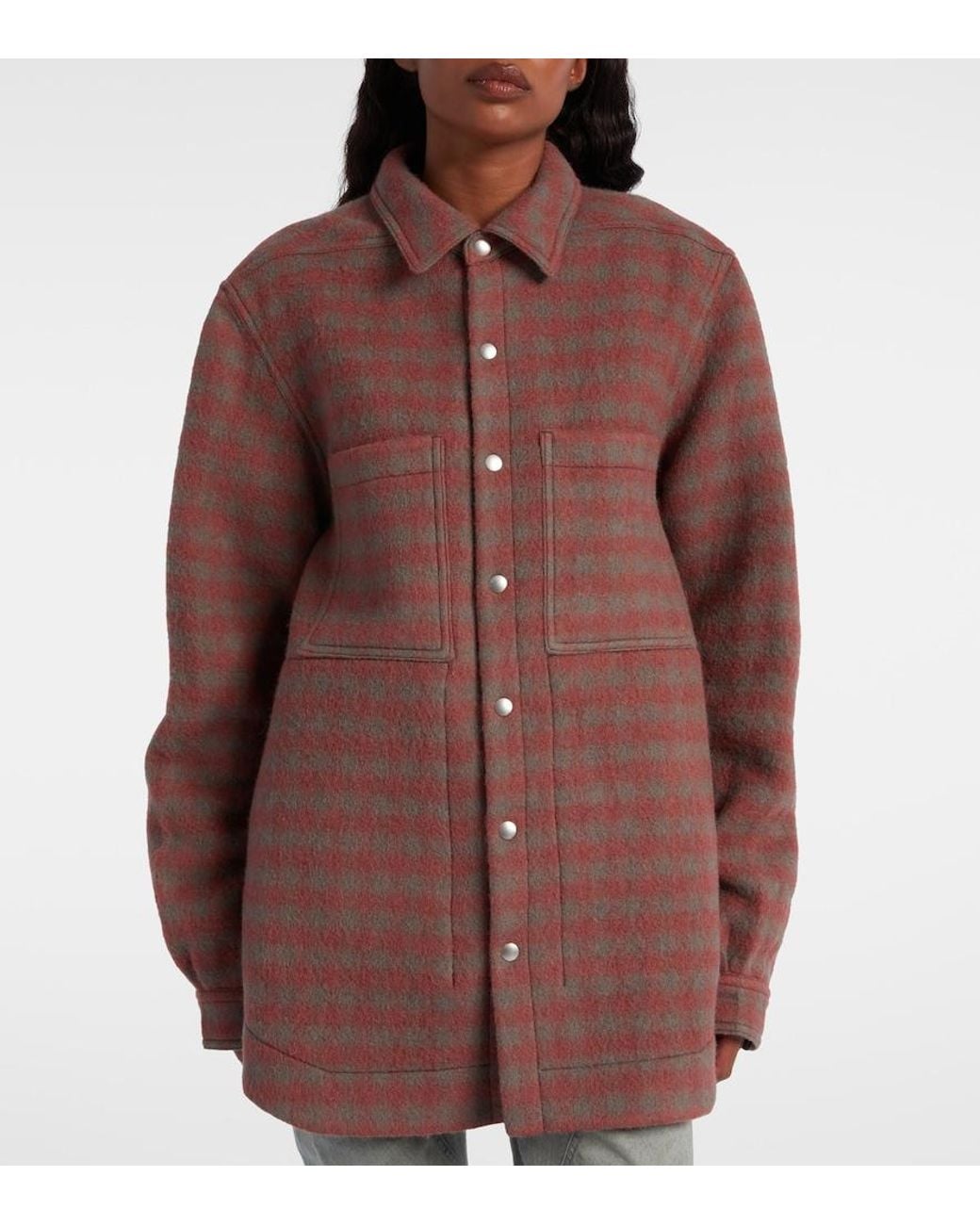 Rick Owens Red Checked Virgin Wool Overshirt