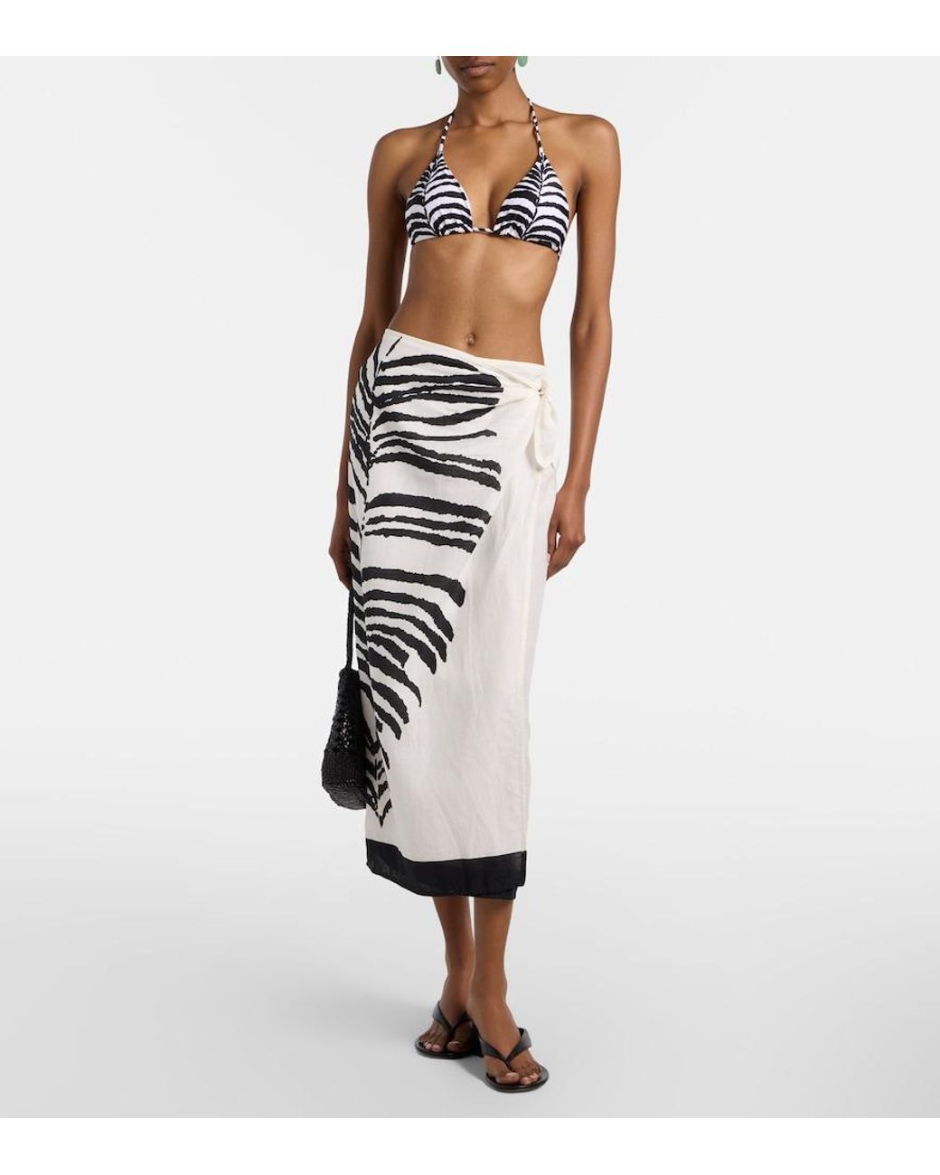 ViX White Flora Zebra-Print Linen-Blend Maxi Skirt