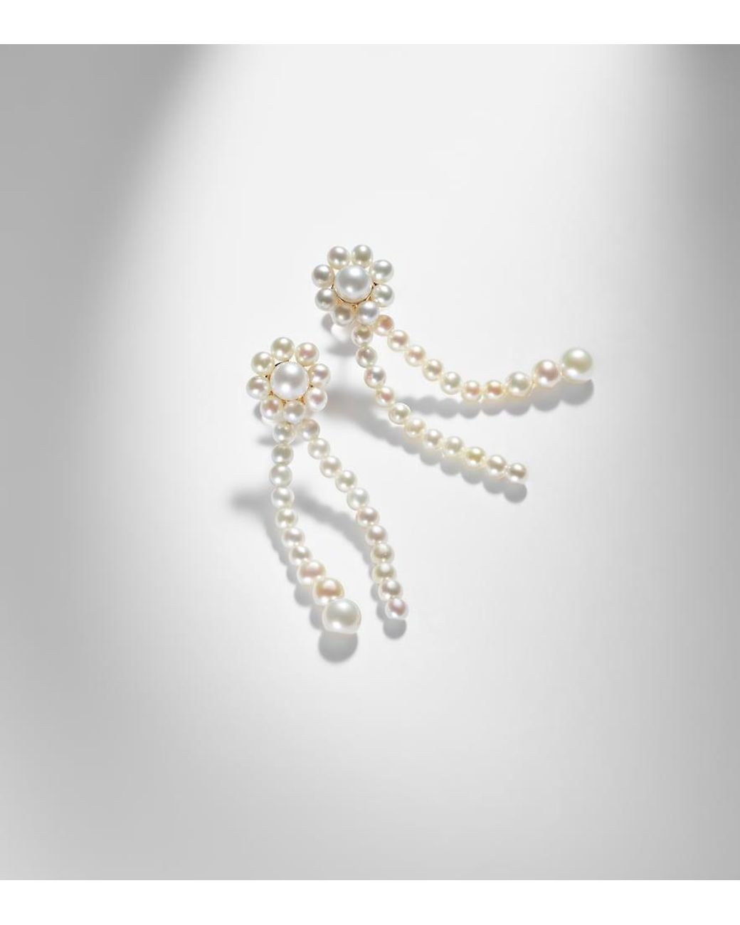 Sophie Bille Brahe White Promenade De Fleur 14Kt Earrings With Freshwater Pearls