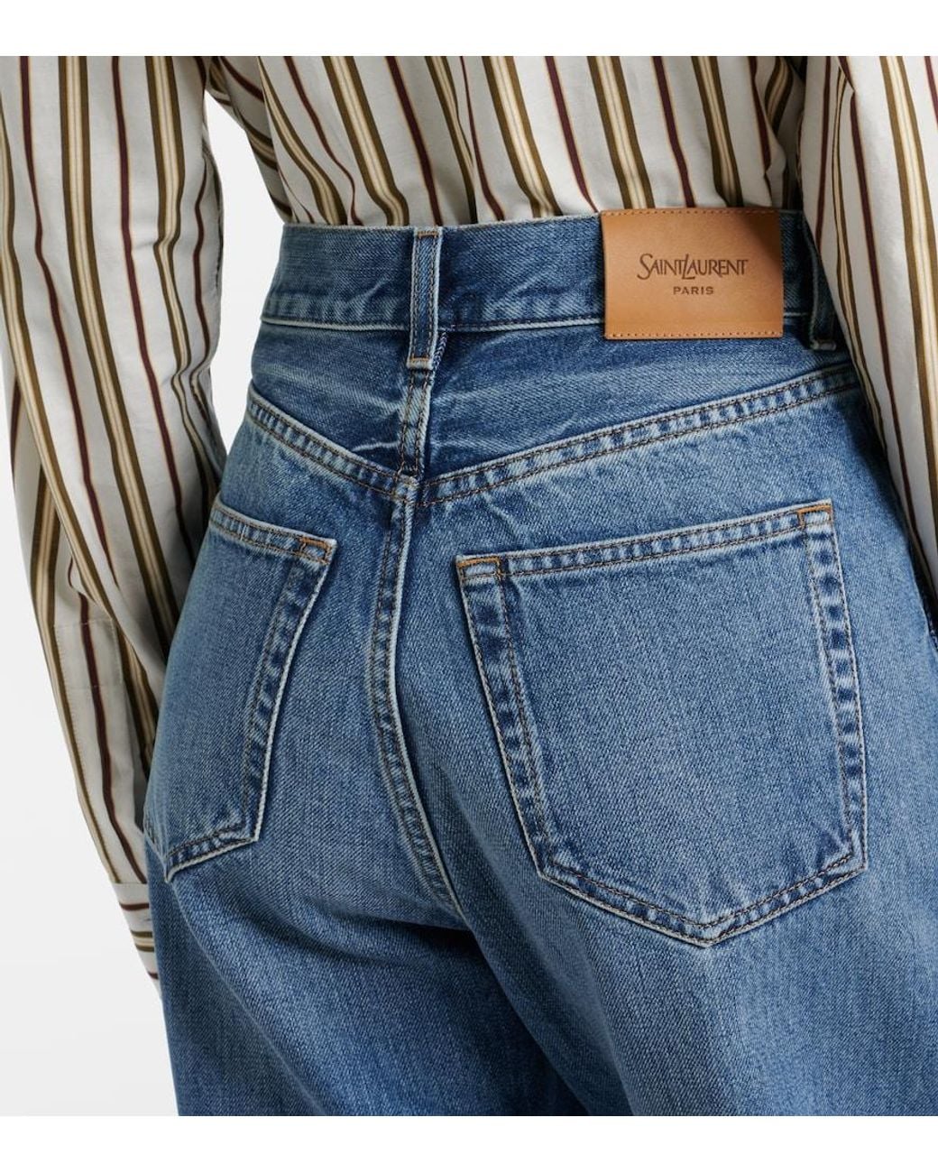 Saint Laurent Blue V-Waist Wide-Leg Jeans