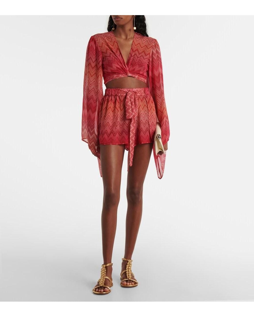 Missoni Red Zigzag Printed Silk Shorts