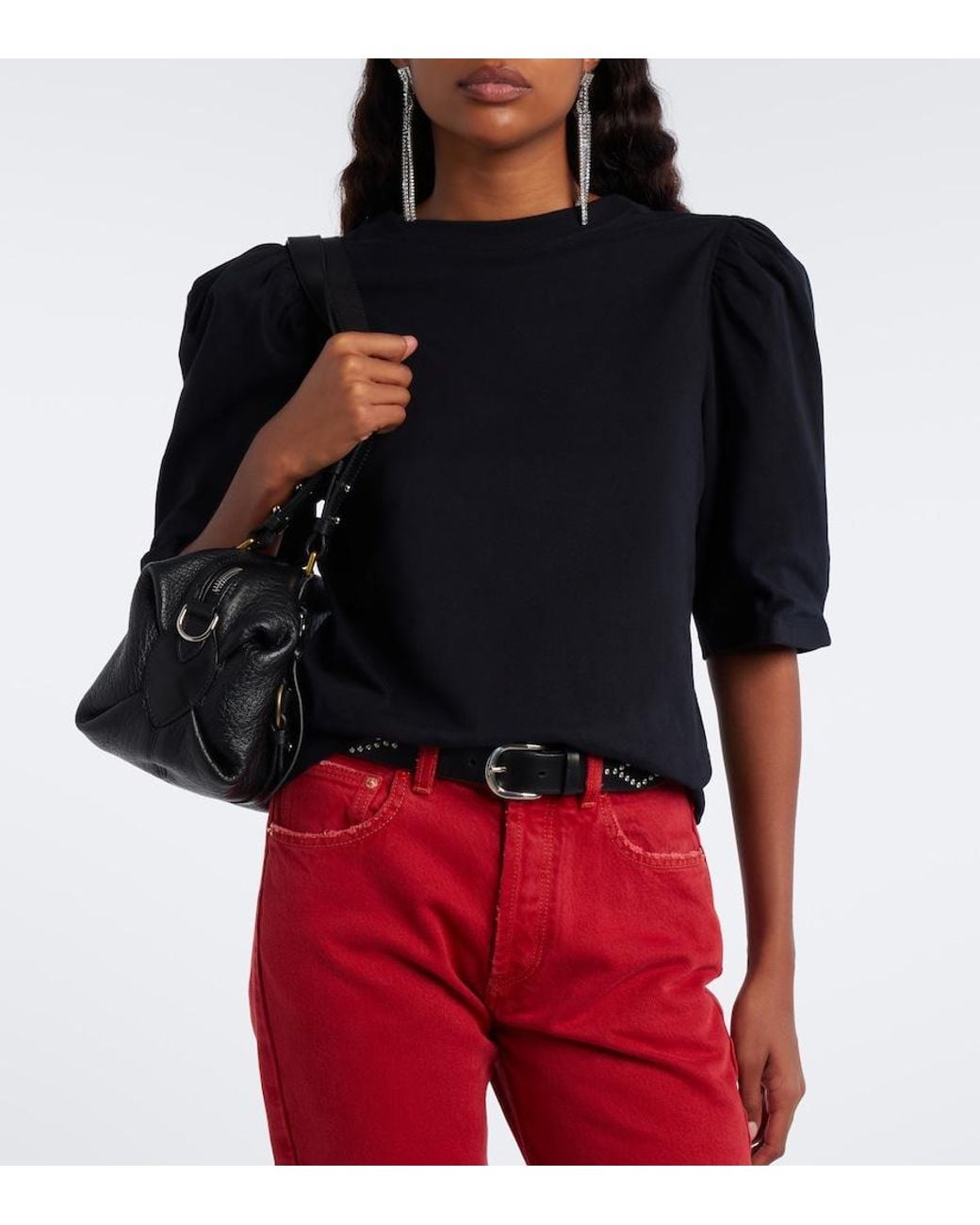 Isabel Marant Black Maeliss Puff-Sleeve Cotton Top
