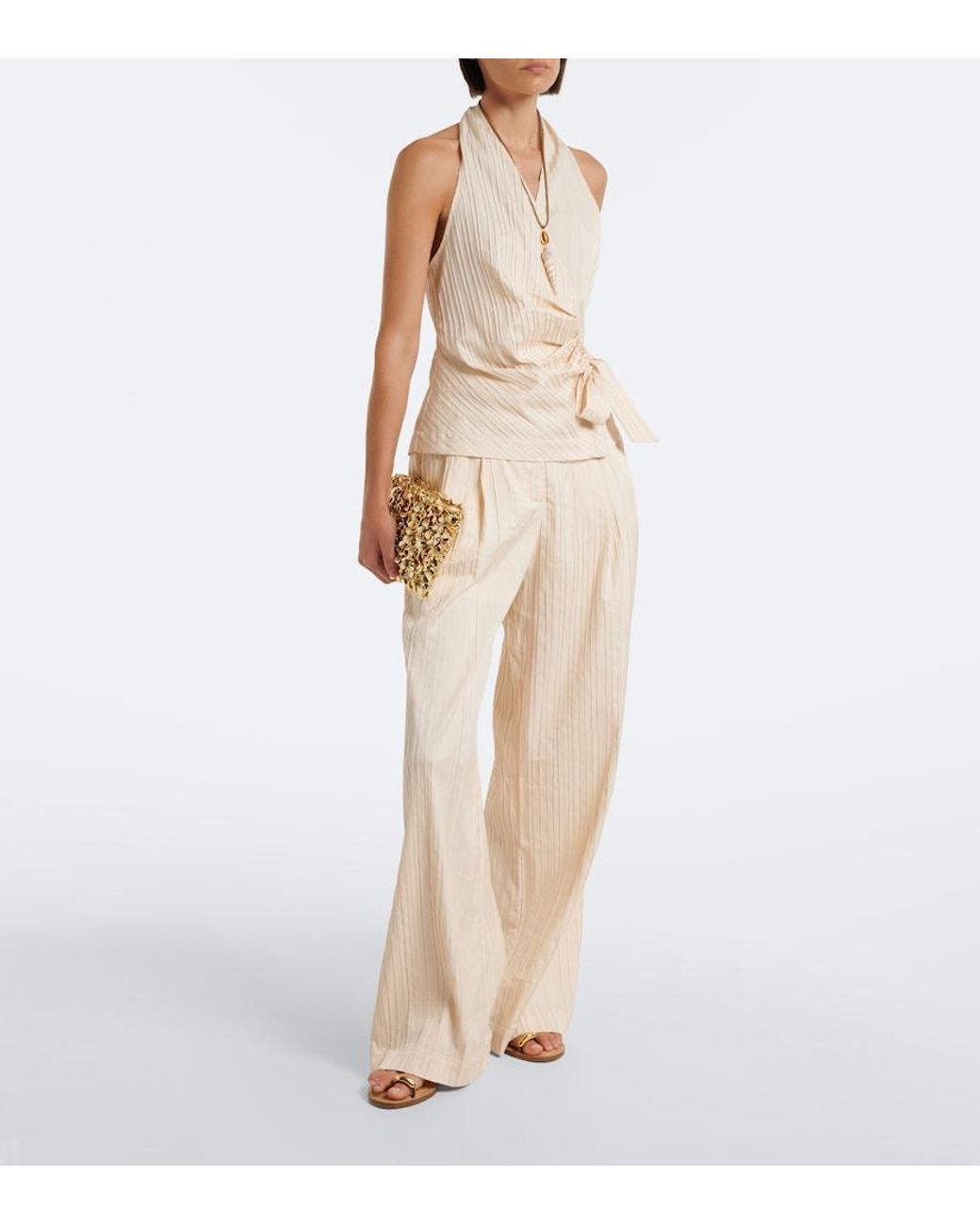 Jonathan Simkhai Natural Grace Striped Wide-Leg Pants