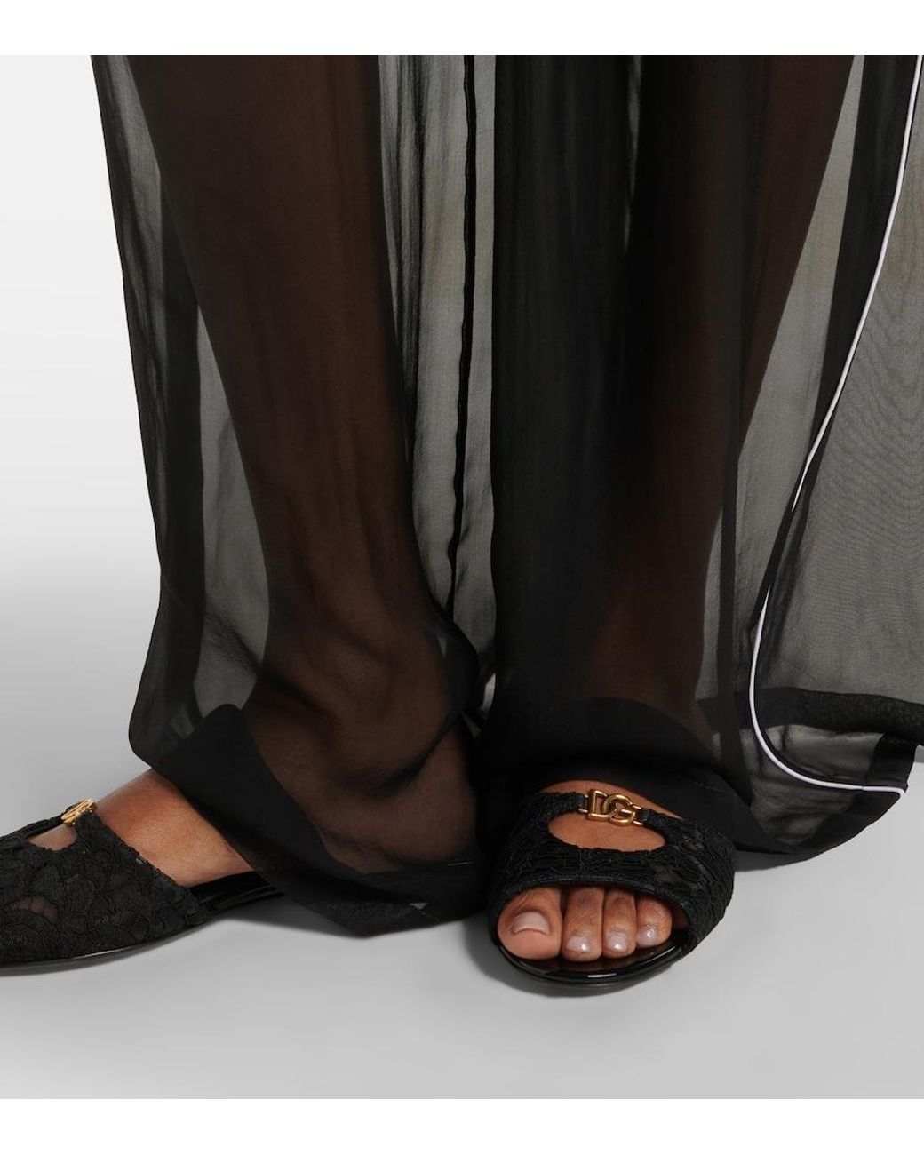 Dolce & Gabbana Black Dg Leather-Trimmed Lace Slides