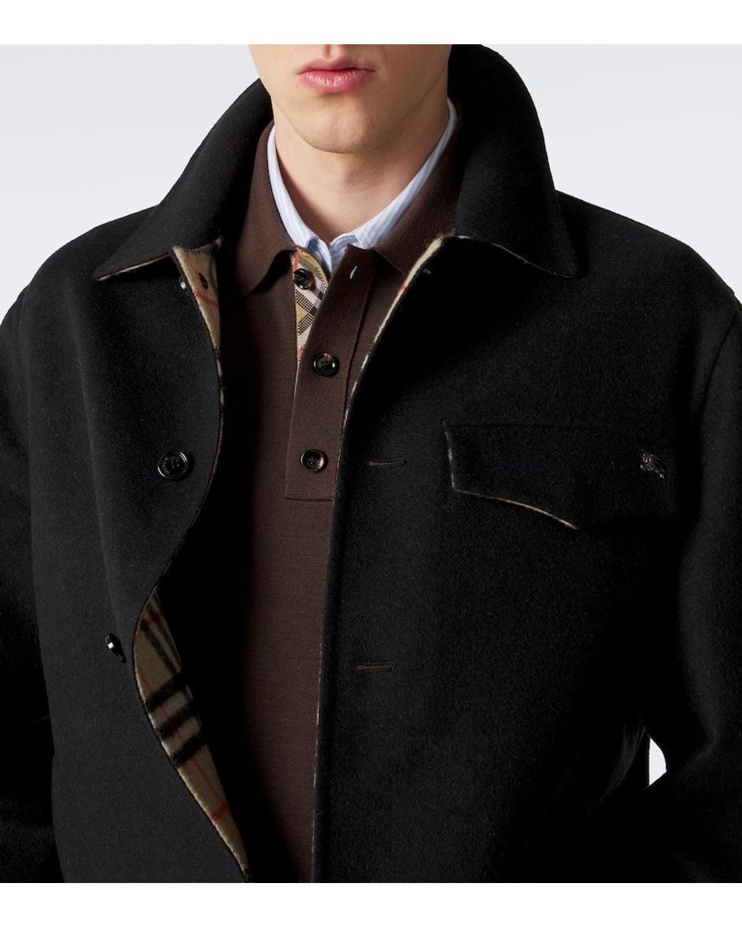 Burberry Brown Wool Polo Sweater for men