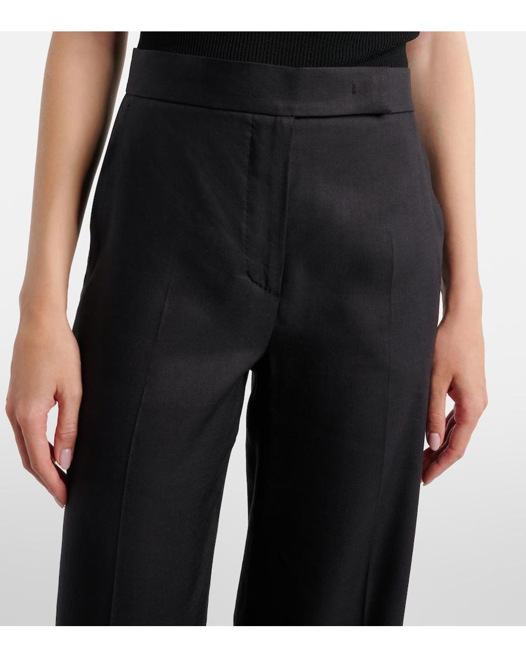 Max Mara Black Linen And Silk Twill Wide-Leg Pants