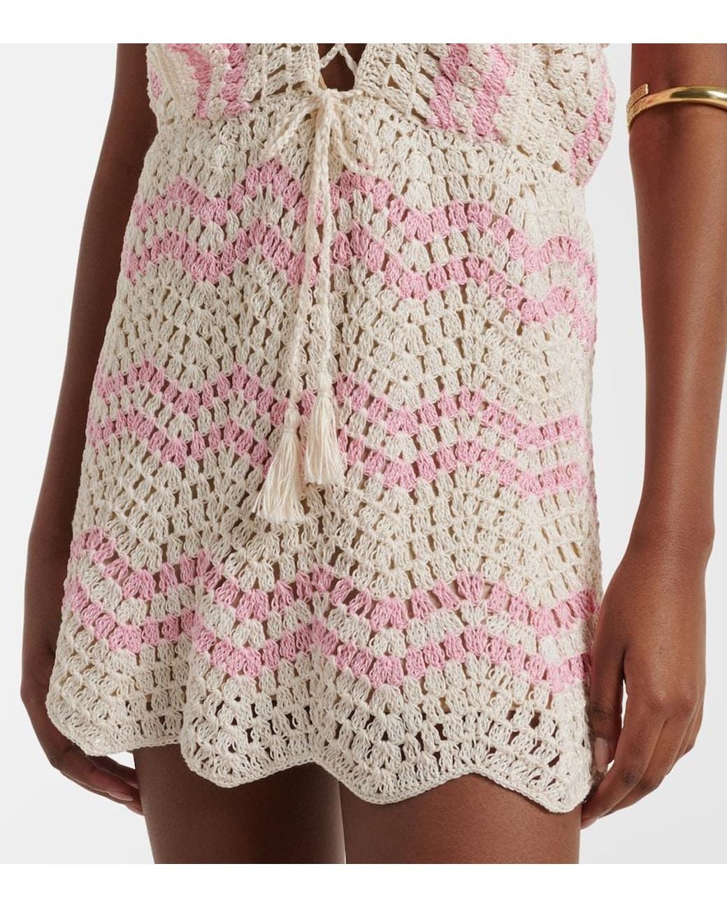 Anna Kosturova Pink Melissa Crochet Cotton Minidress