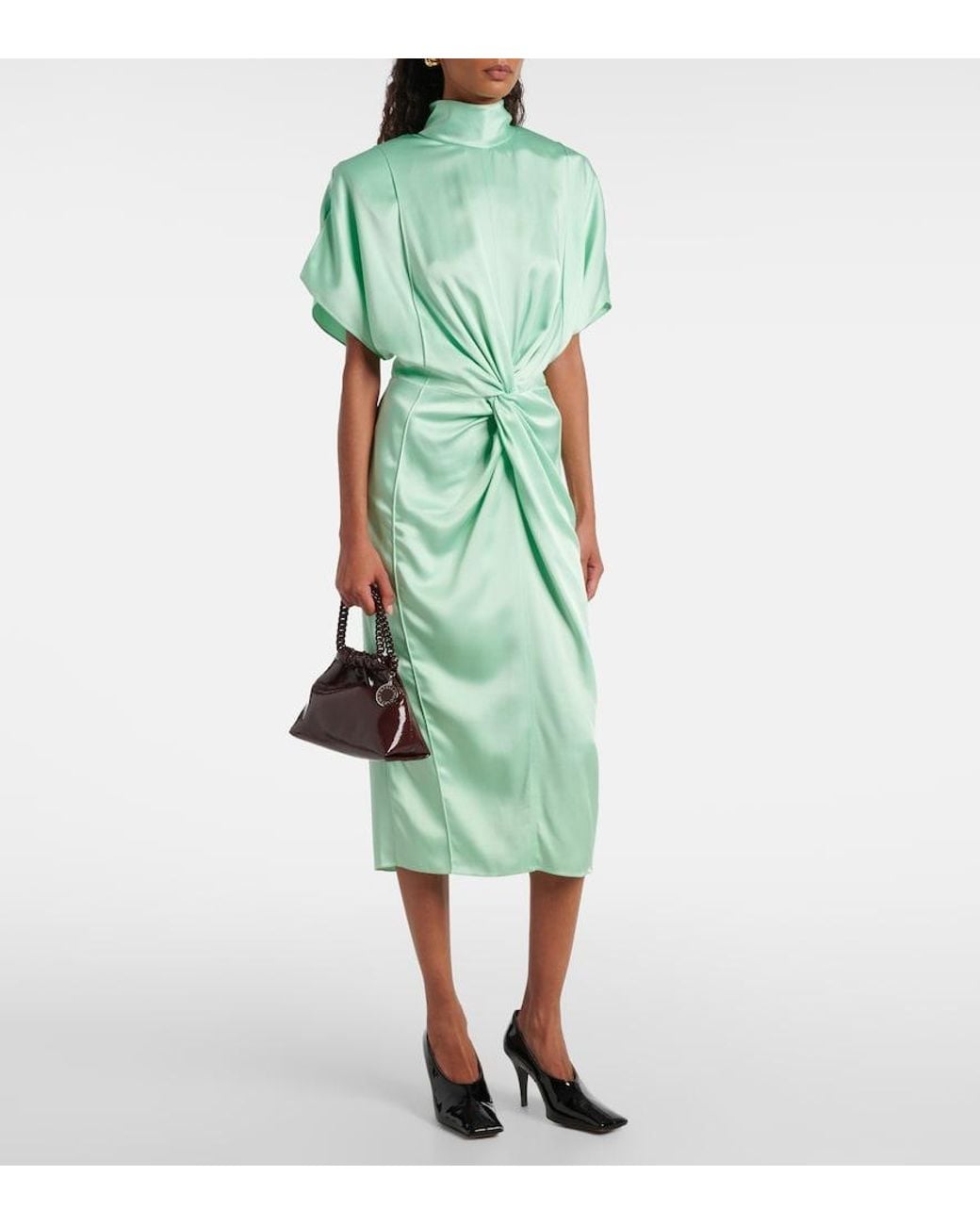 Stella McCartney Green Satin Midi Dress