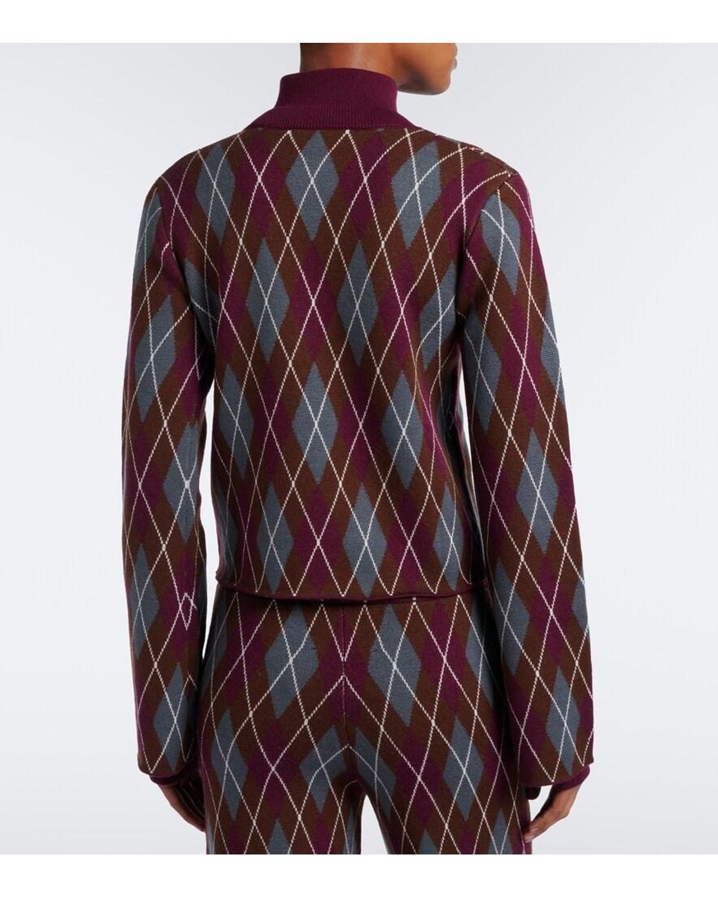 Perfect Moment Red Argyle Wool Cardigan