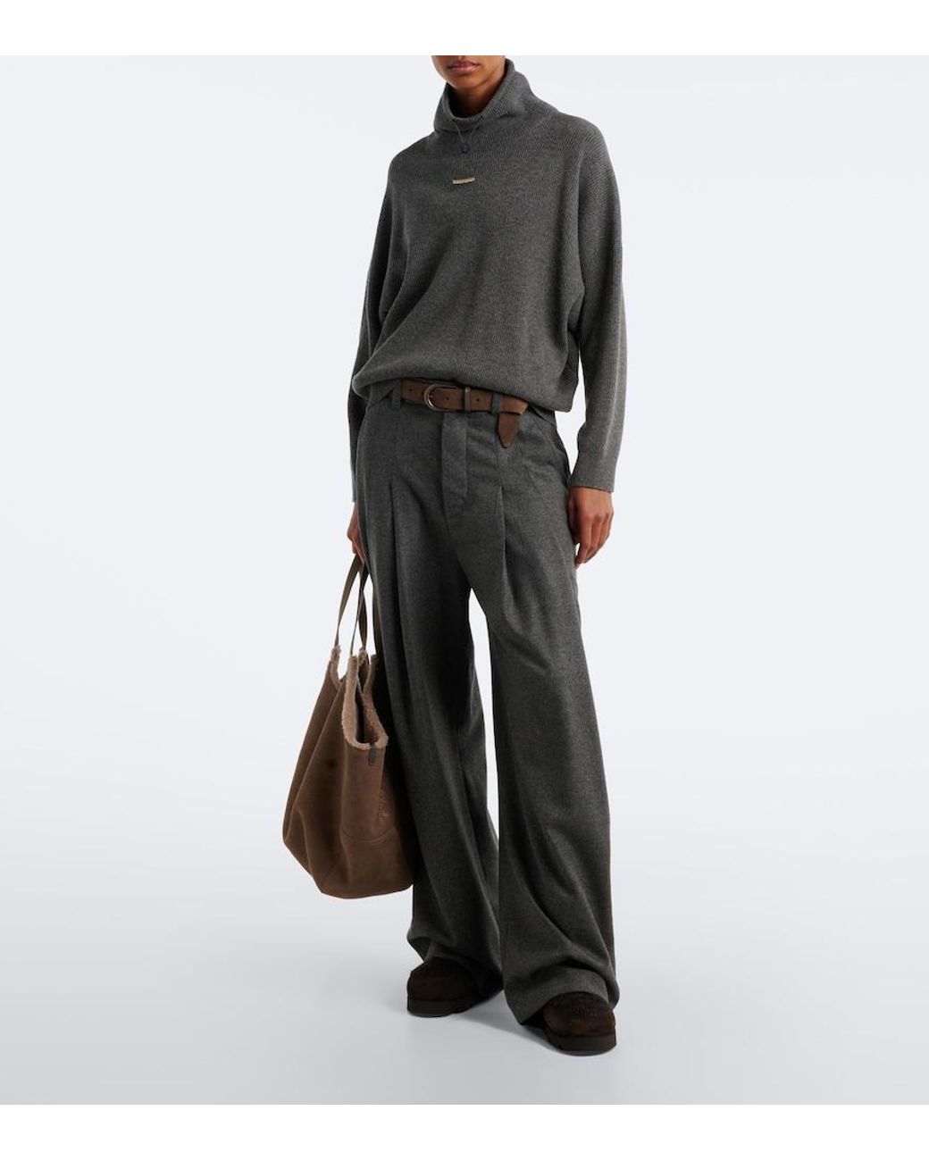 Brunello Cucinelli Gray Wool, Silk, And Cashmere Turtleneck Sweater