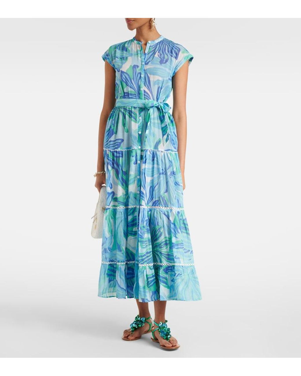 Poupette Blue Kora Printed Cotton Gauze Maxi Dress