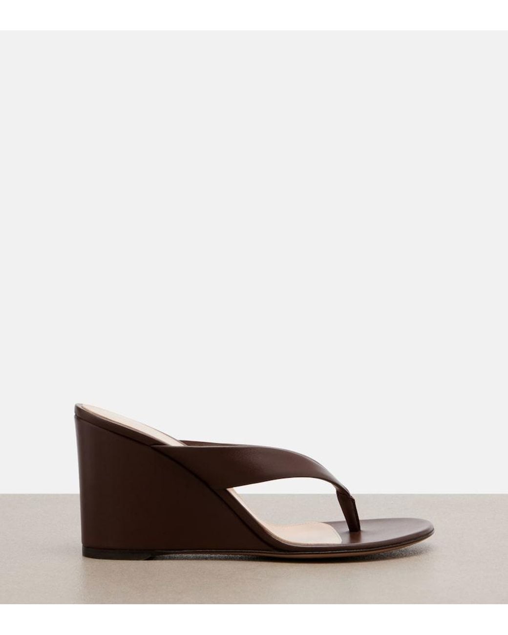 Gianvito Rossi Brown Leather Wedge Thong Sandals