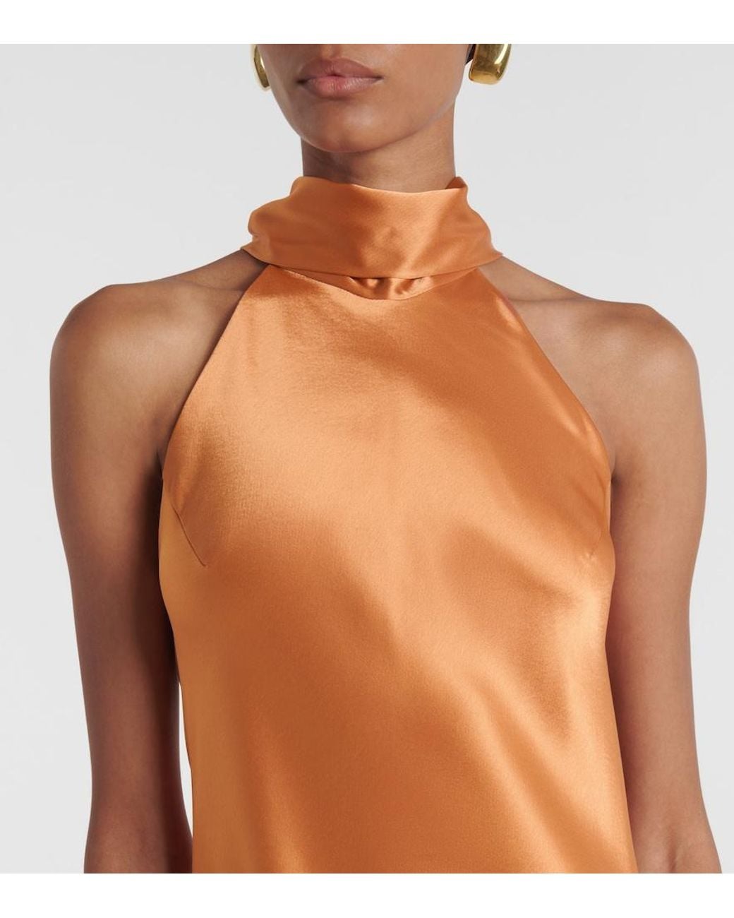 Galvan Orange Sienna Halterneck Satin Midi Dress