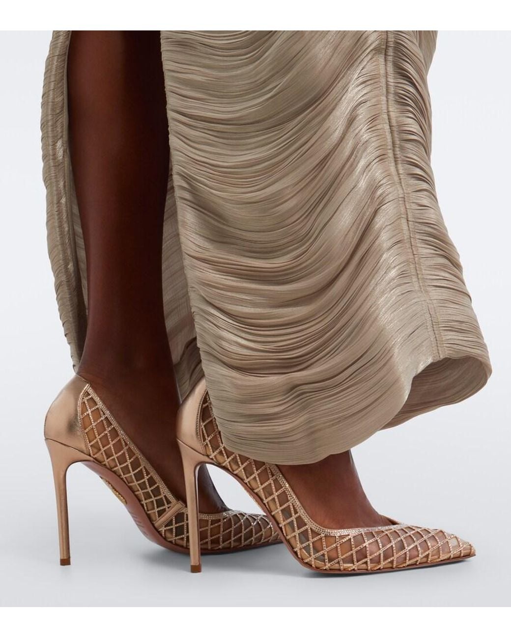 Aquazzura Natural Lumiere Embellished Mesh Pumps