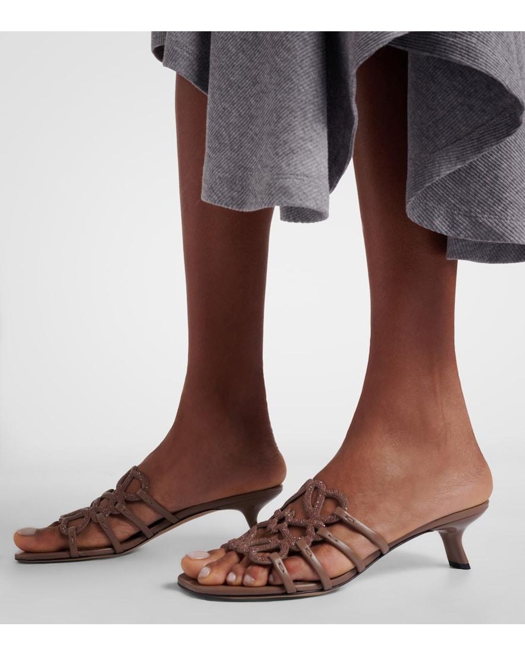 Loewe Pink Petal Anagram Embellished Suede Mules