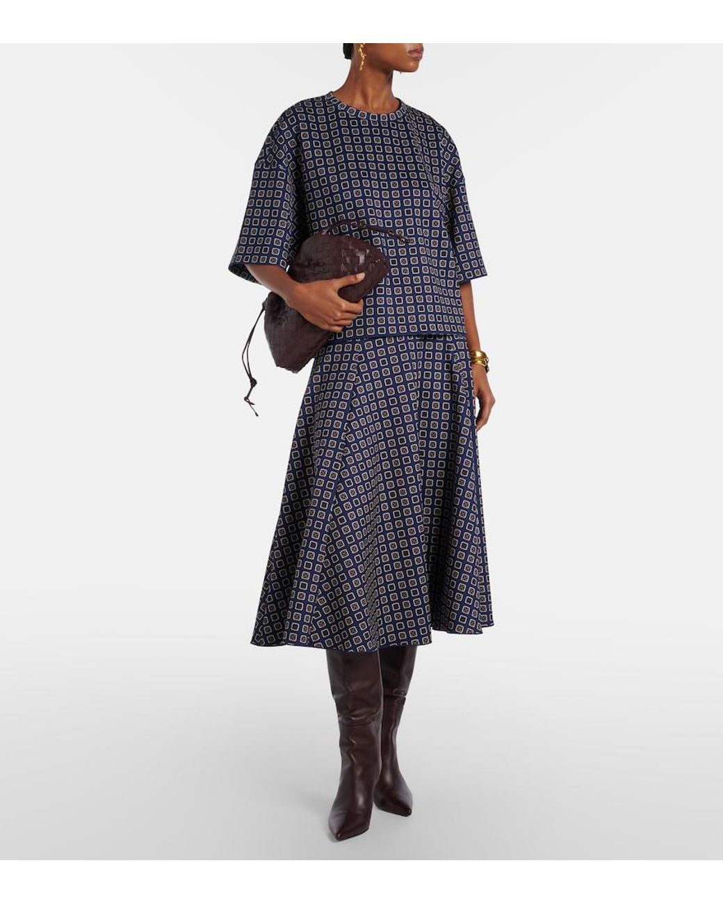 Max Mara Blue Notizia Printed Jersey Top