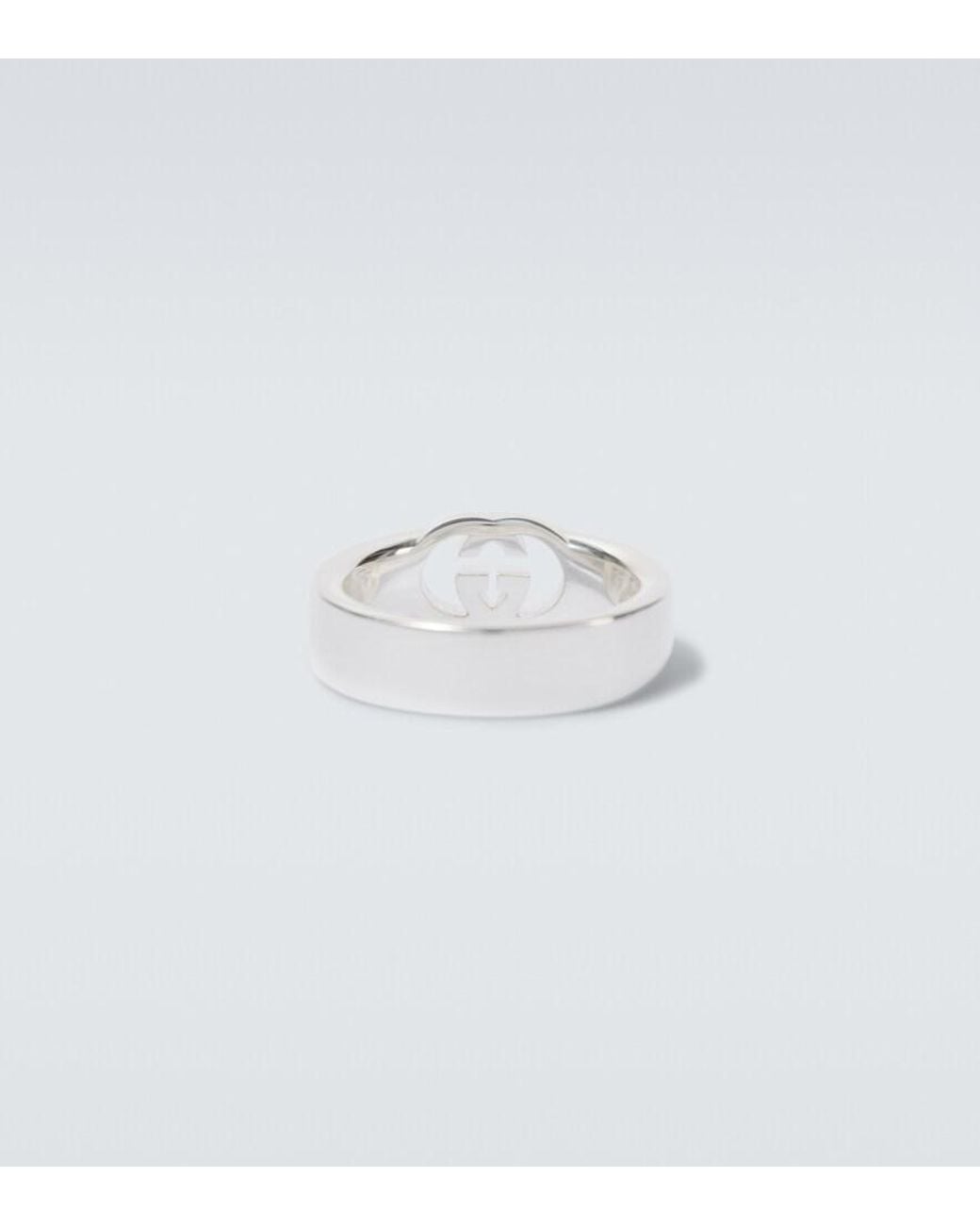 Gucci White Interlocking G Sterling Ring for men