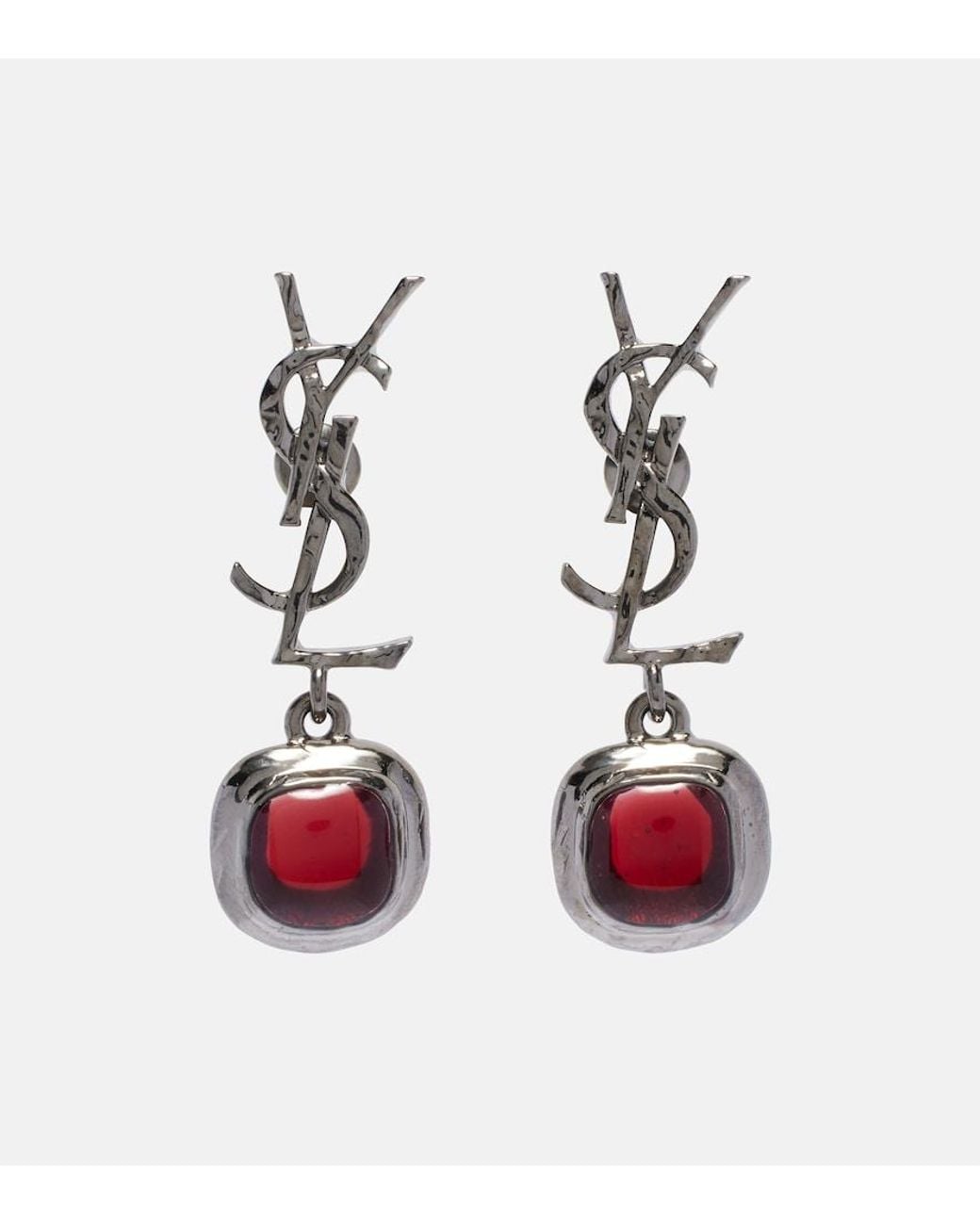 Saint Laurent Red Cassandre Embellished Drop Earrings