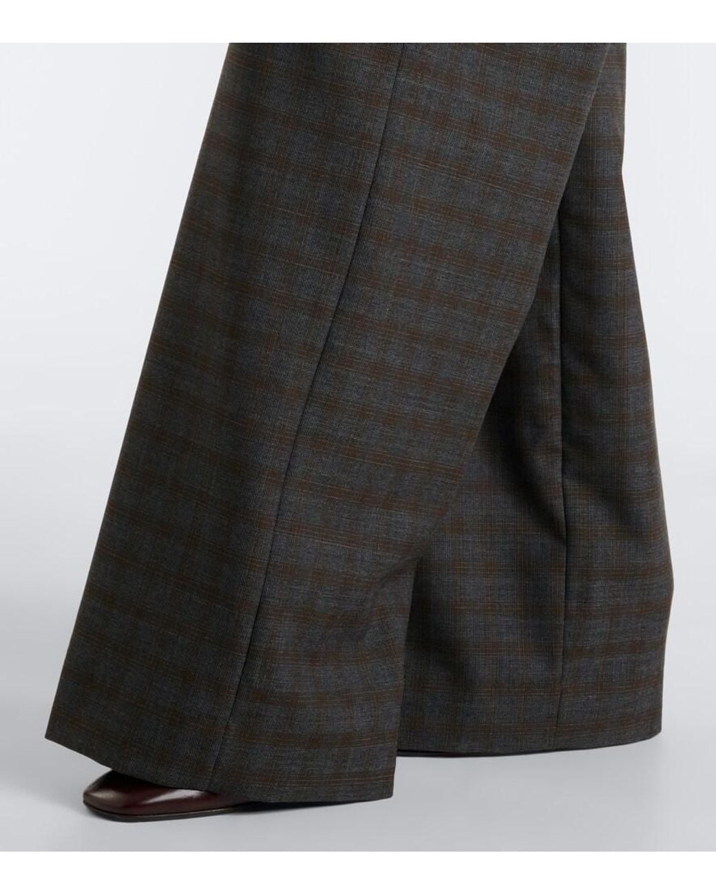 Dries Van Noten Gray Checked Pleated Wool Wide-Leg Pants