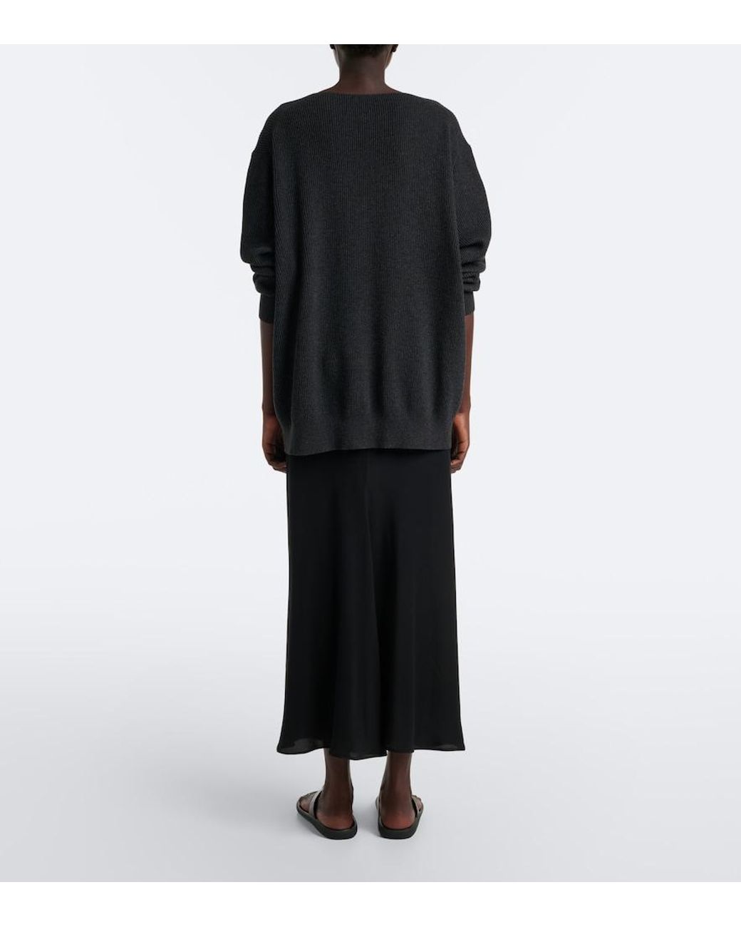 The Row Black Bakura Silk Crepe De Chine Midi Skirt