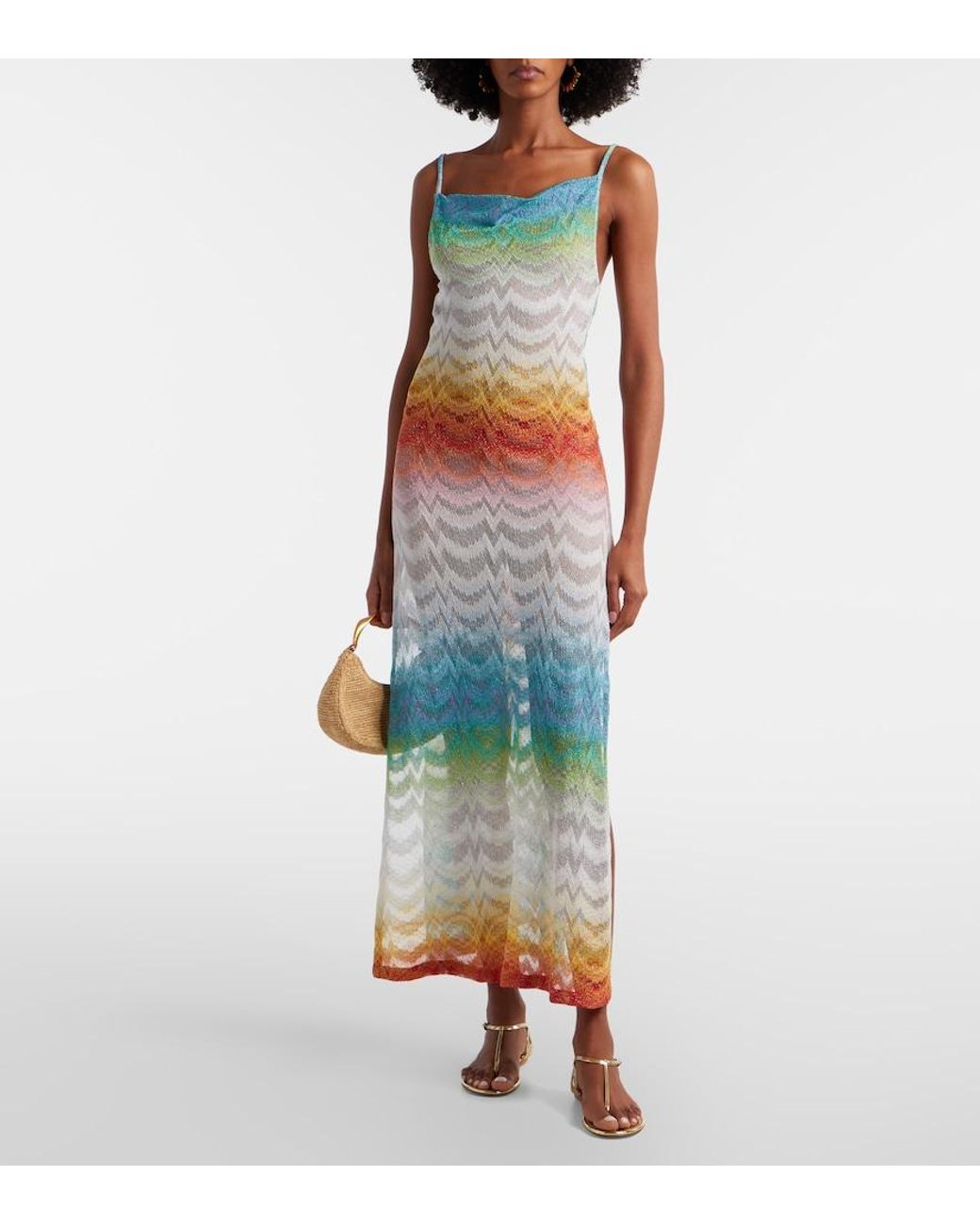 Missoni White Open-Knit Lame Maxi Dress