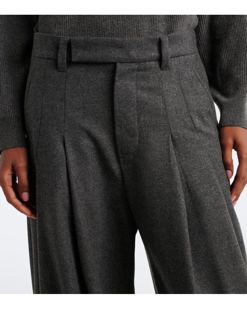 Brunello Cucinelli Gray Wool And Cashmere Wide-Leg Pants