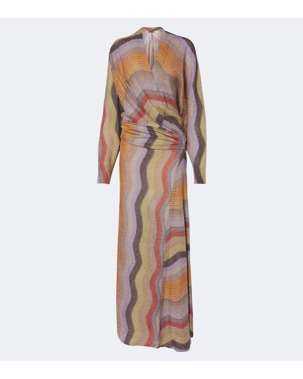 Missoni Brown Draped Printed Lame Gown