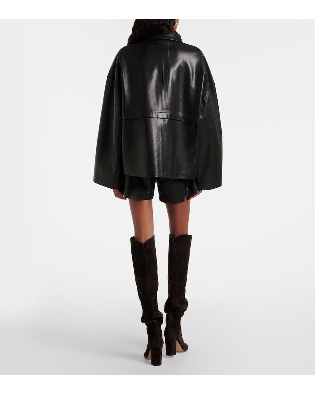 Nour Hammour Black Barrel Leather Shorts