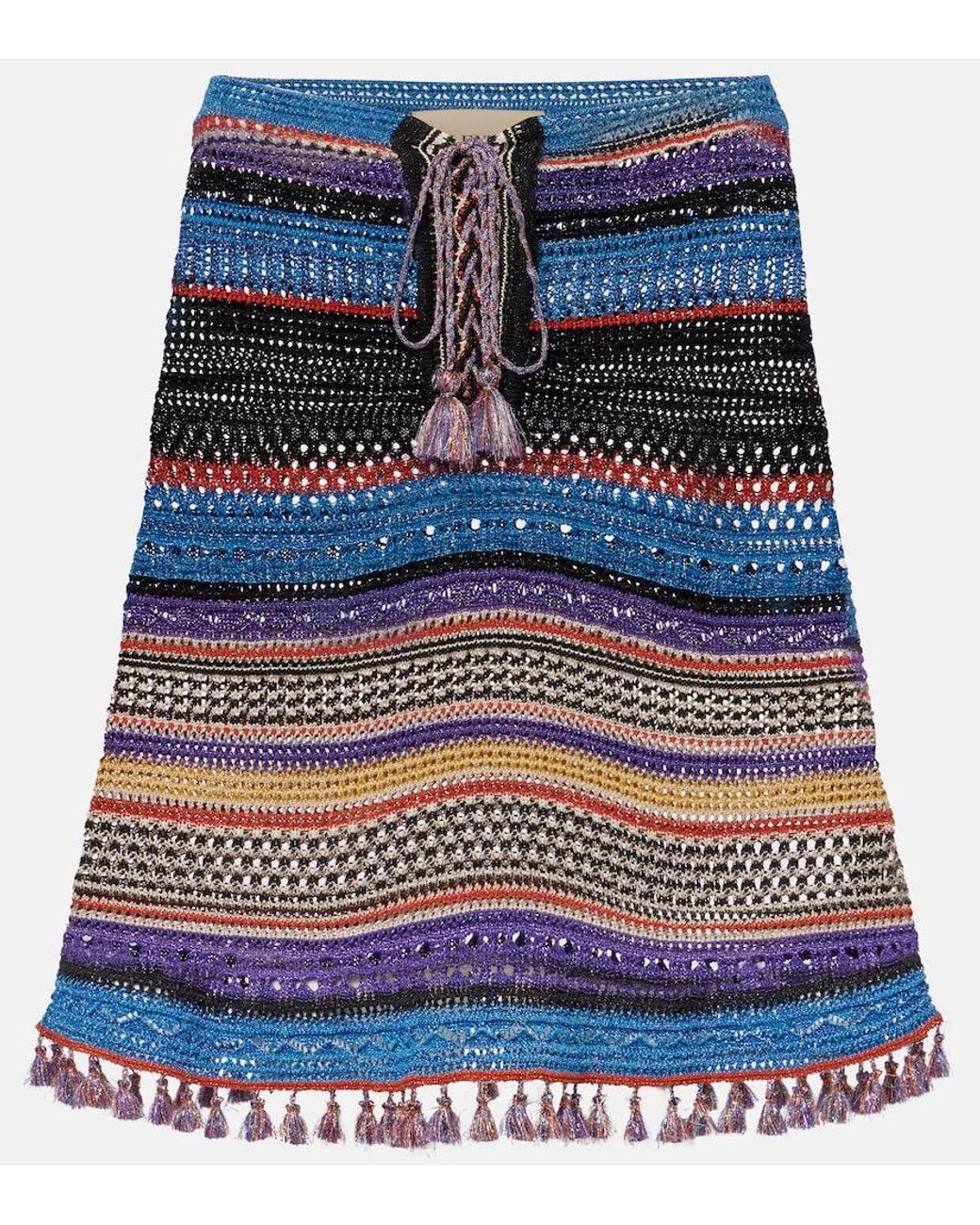 Valentino Garavani Blue Crochet Striped Lame Poncho