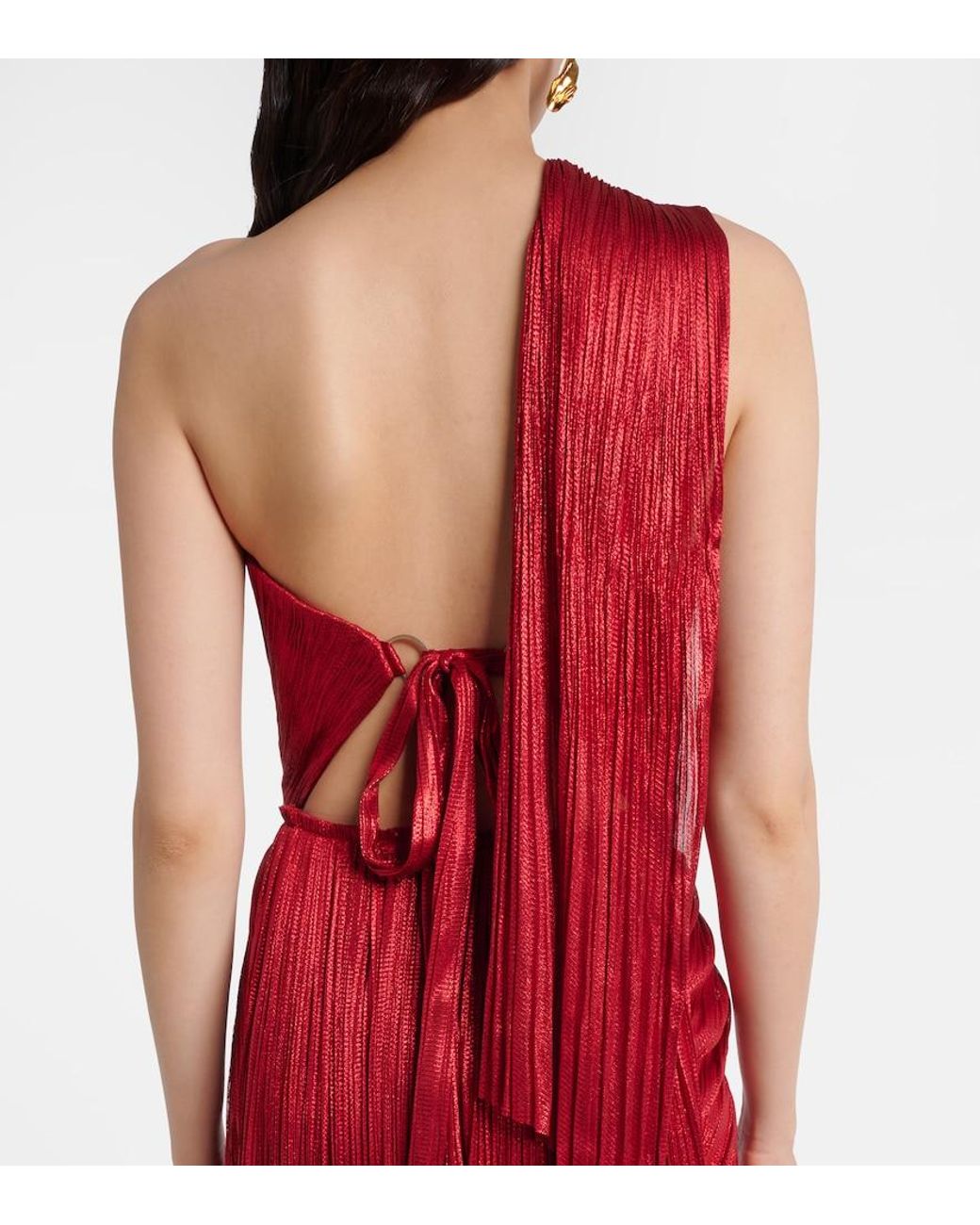 Maria Lucia Hohan Red Claudine Scarf-Detail Silk Mousseline Gown
