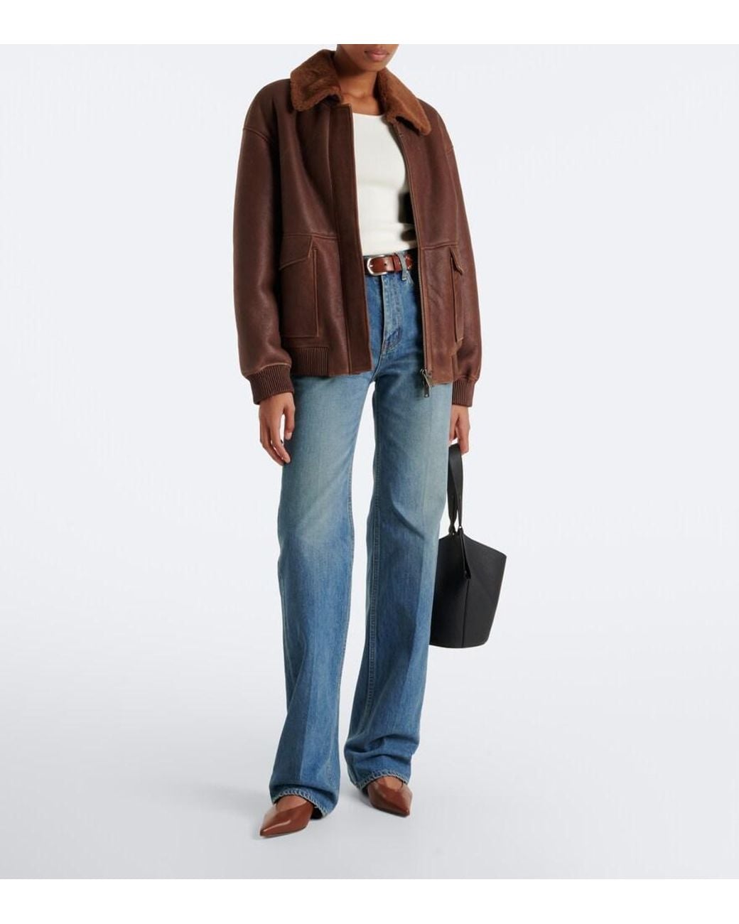 Arma Brown Riley Shearling-Trimmed Leather Jacket