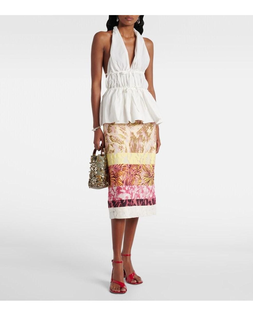 Dries Van Noten White Gathered Halterneck Top