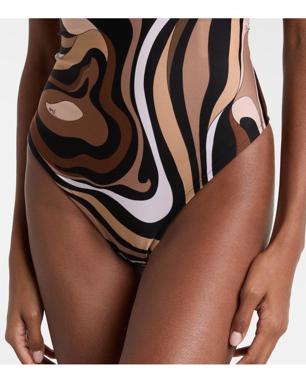 Emilio Pucci Brown Marmo One-Shoulder Swimsuit