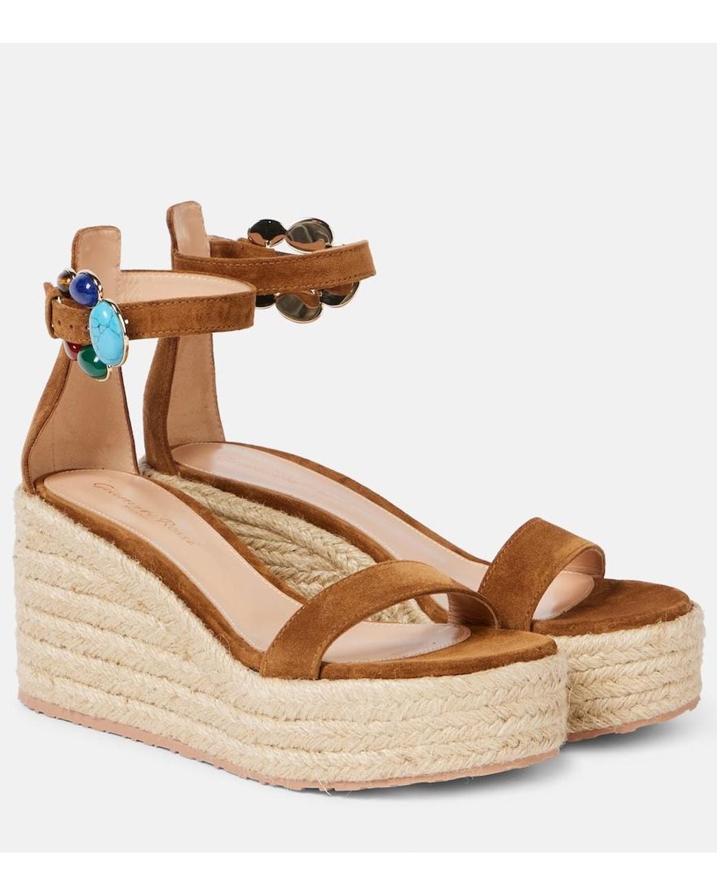 Gianvito Rossi Brown Embellished Suede Platform Espadrilles
