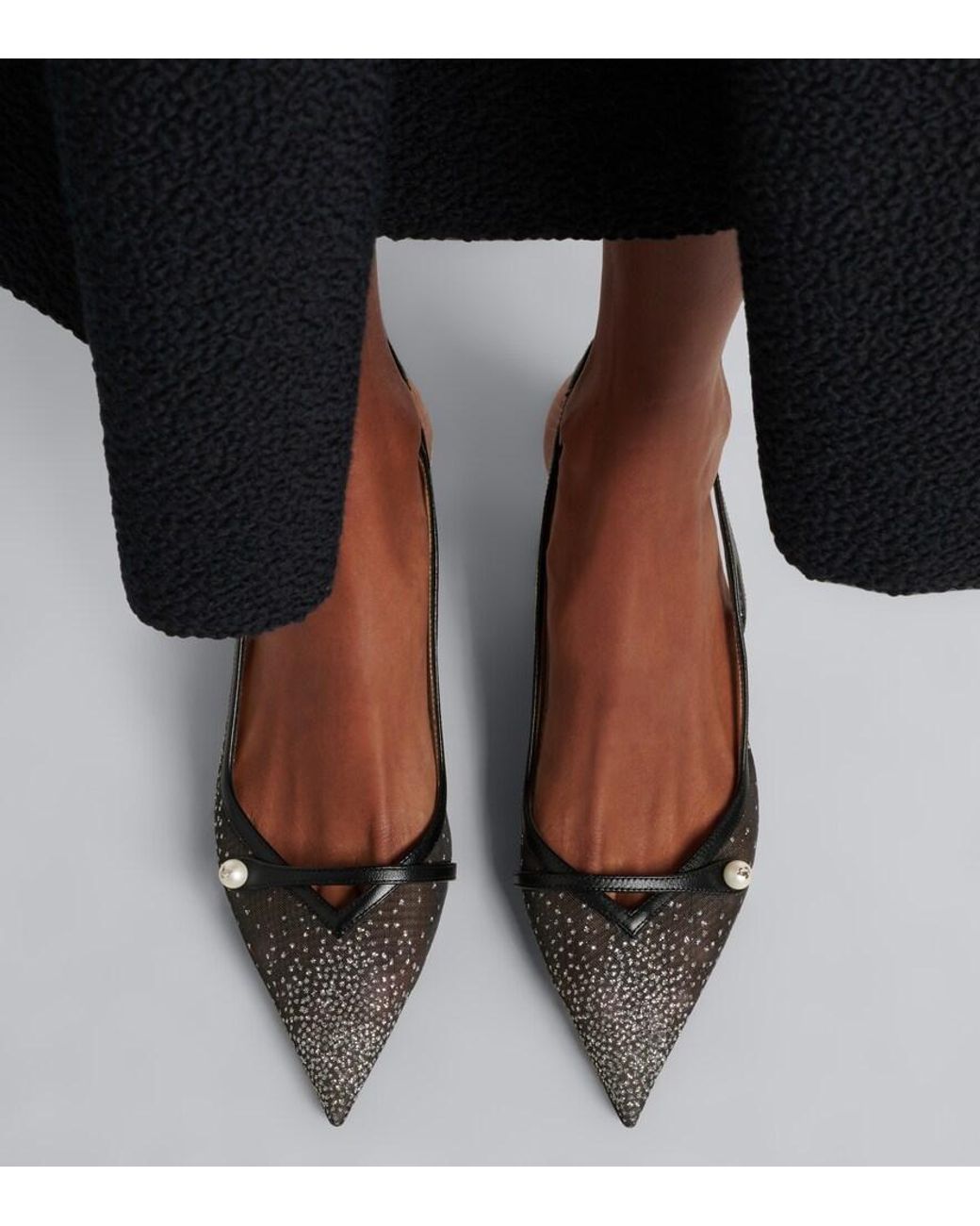 Jimmy Choo Metallic Amita Embellished Mesh Slingback Pumps