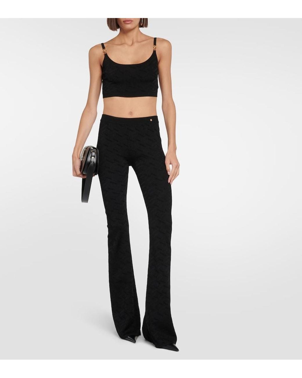 Versace Black 'la Greca' Knitted Cropped Top