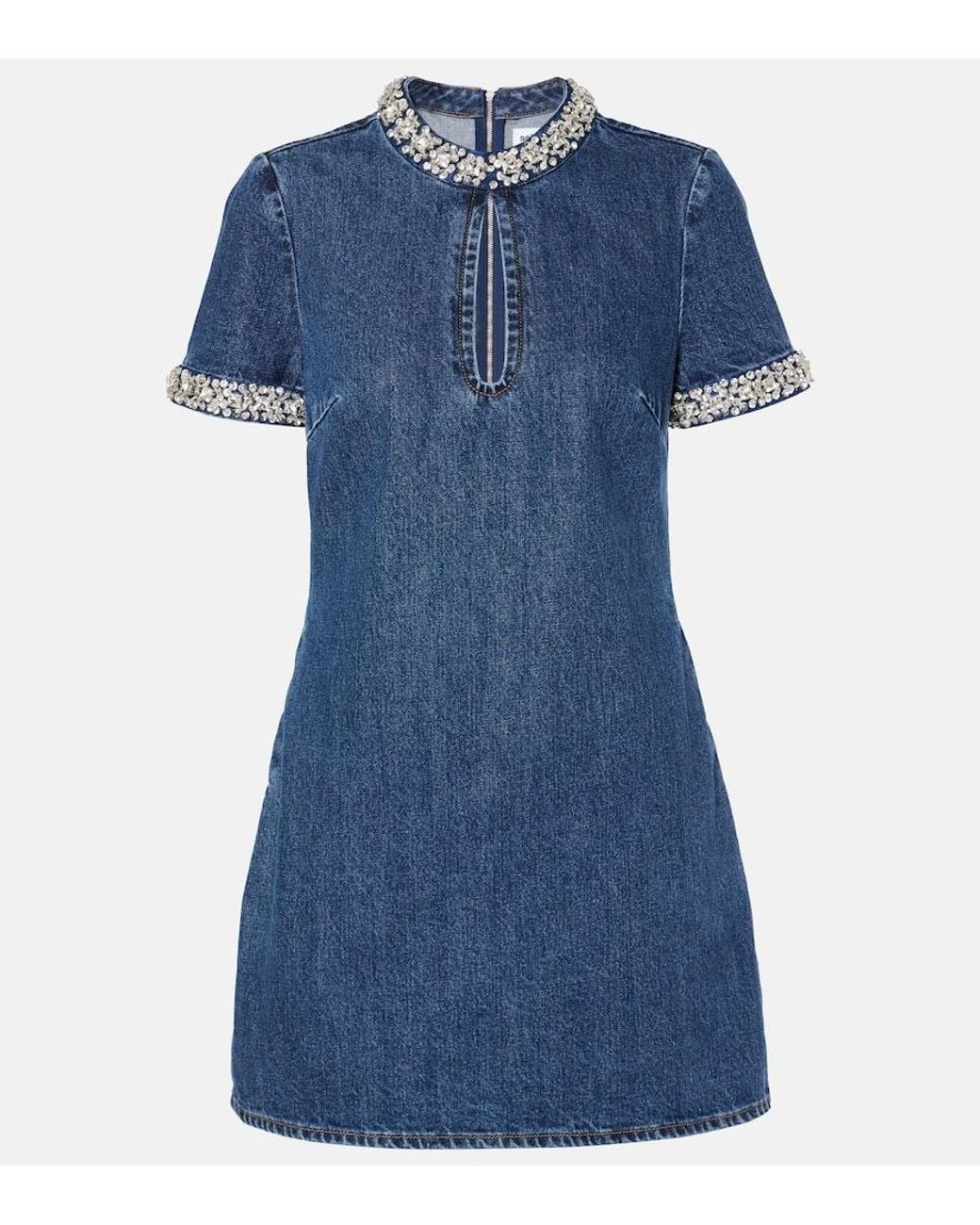 Self-Portrait Blue Crystal-Embellished Denim Minidress