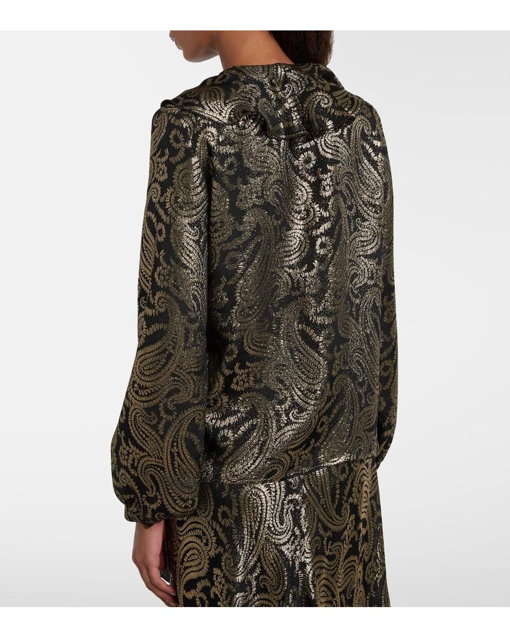 Etro Black Paisley Ruffled Silk-Blend Blouse