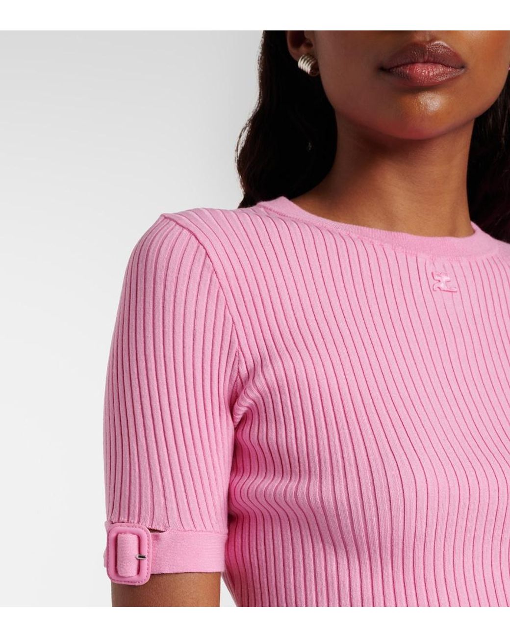 Courreges Pink Logo Ribbed-Knit Crop Top