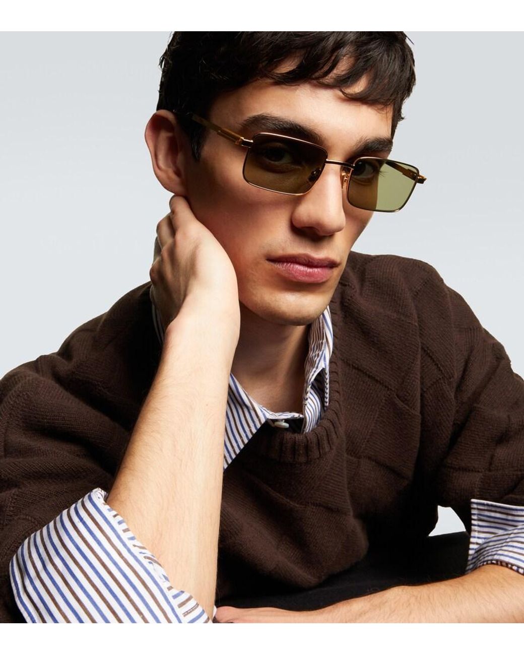Bottega Veneta Green Classic Rectangular Sunglasses for men